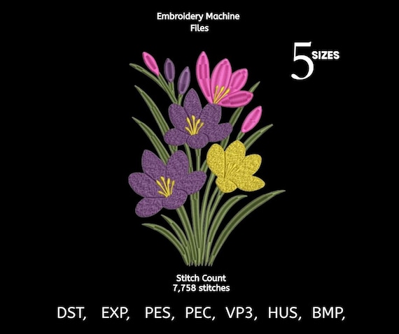 Crocus Flower Embroidery Design | Floral Machine Embroidery (Instant Download)