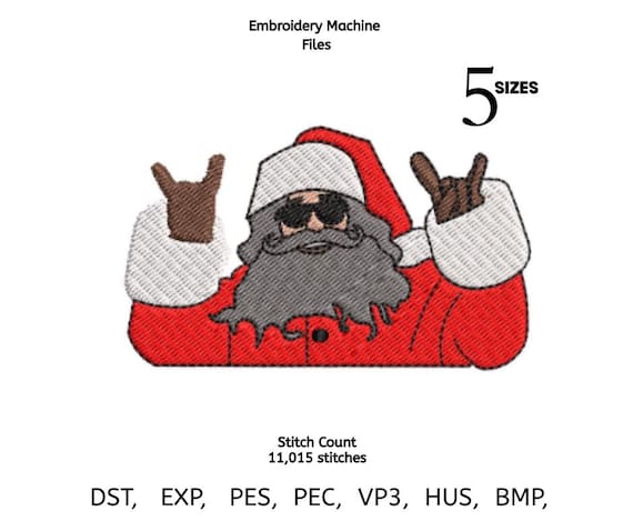Rocking Santa Embroidery Design | Cool Santa with Sunglasses | Christmas Machine Embroidery File | Festive Holiday Stitch Pattern