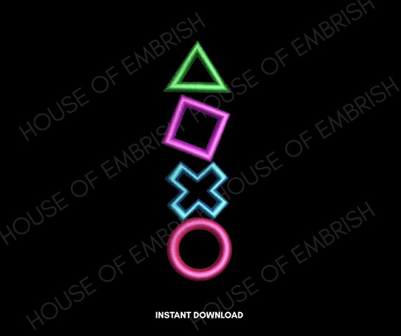 Gaming Symbols Embroidery Design | Neon Game Icons Line Art | Machine Embroidery File | 5 Sizes | DST PES VP3