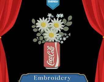 Daisy Flower Soda Can Embroidery Design, Floral Bouquet Machine Stitch Pattern (Digital Download)