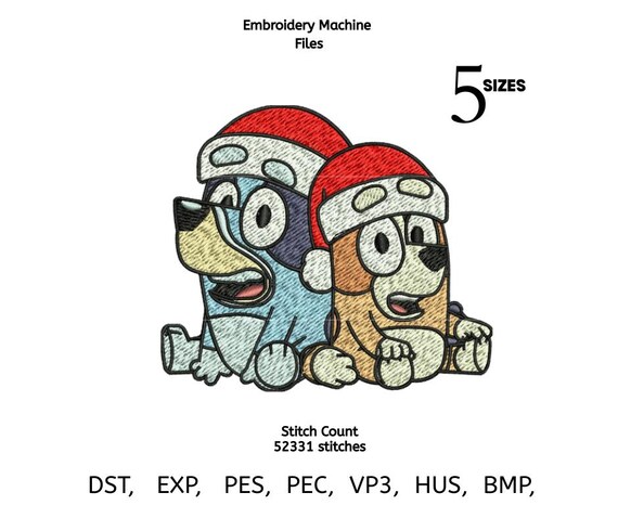 Christmas Puppy Duo Embroidery Design – Santa Hat Cartoon Dogs (PES DST EXP Digital Download)