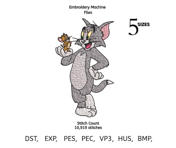 Cat & Mouse Embroidery Design – Cartoon Friends Stitch File | 4 sizes | Multiple Formats | Instant Download
