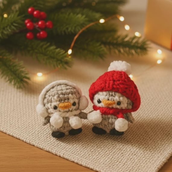 Handmade Crochet Penguin Couple | Winter Holiday Plush Decor