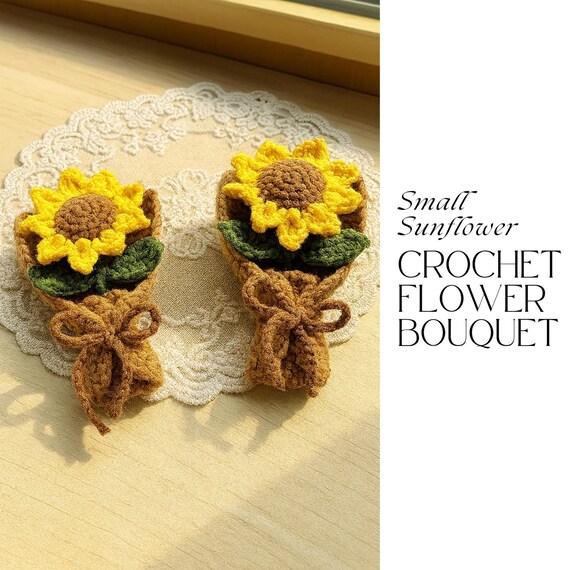 Small Sunflower Crochet Pattern | Mini Crochet Flower Bouquet PDF | Easy Amigurumi Floral Pattern | Gift Decor Crochet Pattern