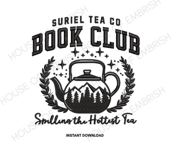 Book Club Embroidery Design | Tea Kettle Reading Quote | Vintage Style Machine Embroidery File | 5 Sizes | DST PES VP3
