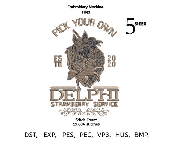 Pick Your Own Strawberry Service Embroidery Design | Pegasus Farm Logo Embroidery | Vintage Farm Patch | 5 Sizes | Instant Download