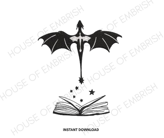 Fantasy Dragon Embroidery Design | Magic Book Dragon Machine Embroidery File | Gothic Fantasy DST PES | Instant Download