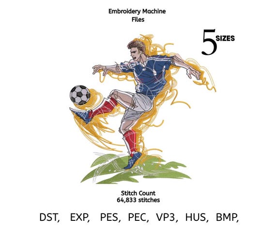 Soccer Player Embroidery Design – Instant Download – Sport Embroidery File for Jackets, Tees, Bags