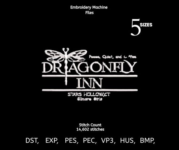 Dragonfly Inn Embroidery Design | Machine Embroidery File | Gilmore Style Logo | DST PES EXP | 5 Sizes