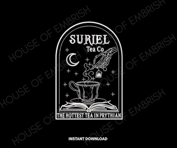 Suriel Tea Co Embroidery Design | Fantasy Line Art Stitch | Bookish Tea Embroidery File | Witchy Machine Embroidery Pattern | 5 Sizes