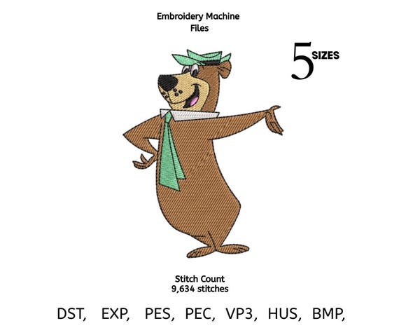 Cartoon Bear Embroidery Design – Retro Forest Animal Stitch File (Instant Download)
