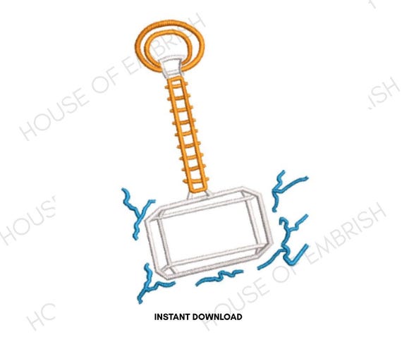 Mythic Hammer Embroidery Design | Lightning Hammer Icon | Machine Embroidery File | 5 Sizes | DST PES VP3