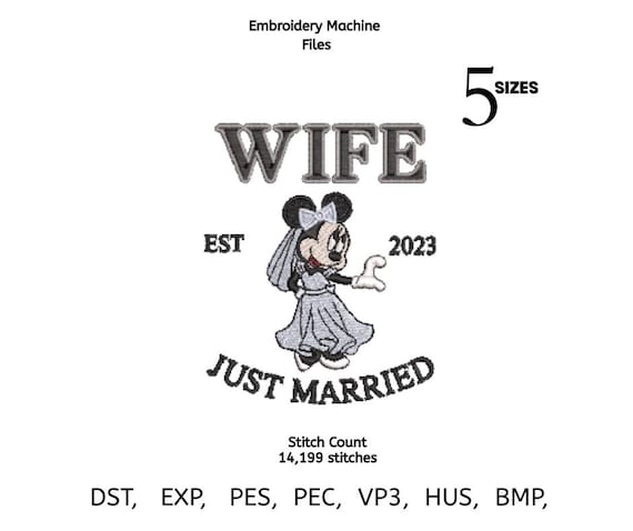 Wife Just Married Cartoon Embroidery Design – Bride Stitch (PES DST EXP Download)