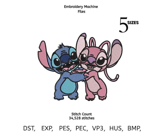 Stitch & Angel Embroidery Design | Cartoon Alien Pattern (Digital PES DST EXP)
