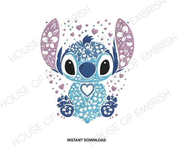 Cute Blue Alien Embroidery Design | Floral Cartoon Alien Machine Embroidery File | 5 Hoop Sizes | DST PES EXP