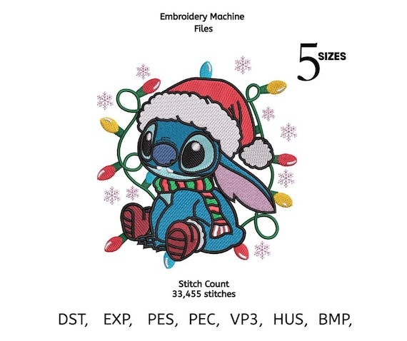 Christmas Stitch Embroidery Design | Alien with Santa Hat | 4 sizes | Multiple Formats (Instant Download)