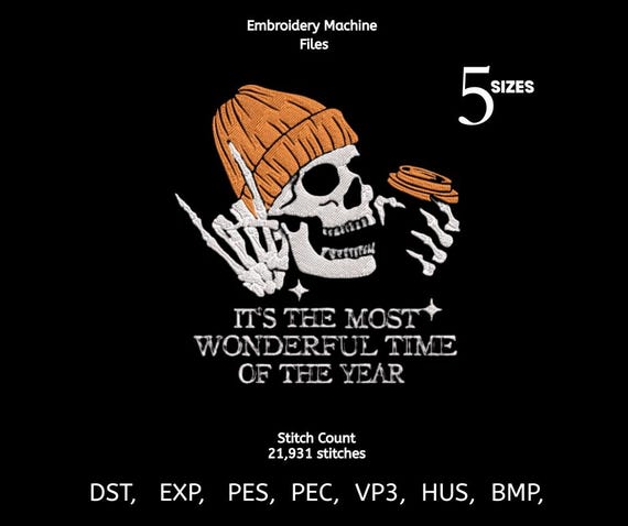 Winter Skull Coffee Embroidery Design – Beanie Skeleton (Digital Download)