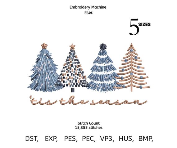 Tis The Season Christmas Tree Embroidery Design – Modern Winter Holiday Machine File | Instant Download