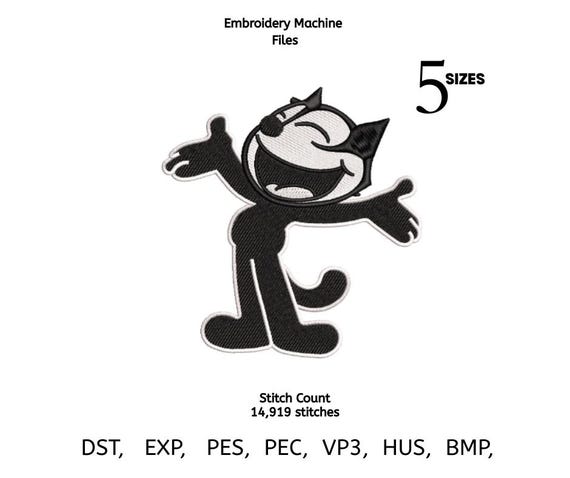 Vintage Cartoon Cat Embroidery Design | Retro Stitch File (Digital)