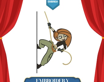 Girl Climbing Embroidery Design | Cartoon Style Machine File | 5 Sizes | Multiple Formats | Commercial Use