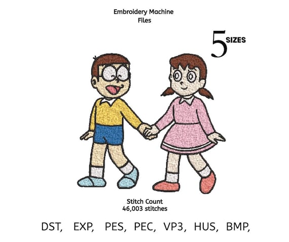 Cartoon Couple Embroidery Design | Kawaii Holding Hands Stitch (PES DST Files)