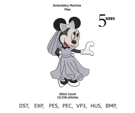 Bride Minnie Embroidery Design – Valentine Wedding Stitch File, Machine Embroidery Applique, Instant Download
