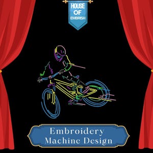 Neon Biker Embroidery Design | Cycling Outline, 5 Sizes (PES DST JEF)