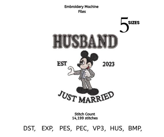 Husband Just Married Cartoon Embroidery Design (PES DST EXP Digital Download)