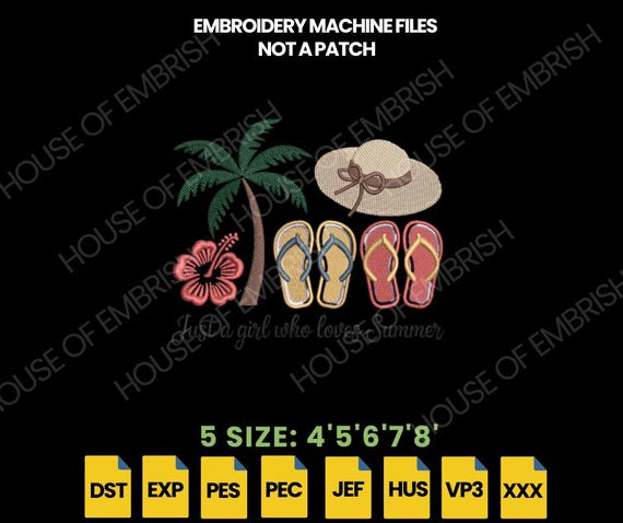 Summer Quote Embroidery Design | Just a Girl Who Loves Summer | Beach Machine Embroidery File | Instant Download