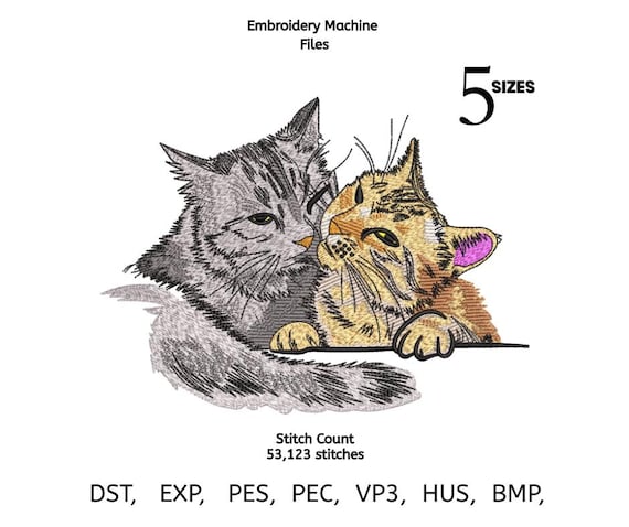Romantic Cats Embroidery Design | Cuddling Couple | 4 sizes | Multiple Formats (Digital Download)
