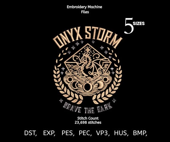 Onyx Storm Dragon Crest Embroidery Design – Fantasy Emblem (Digital Download)