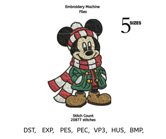 Christmas Cartoon Mouse Embroidery Design | Holiday Winter File (DST PES EXP VP3)
