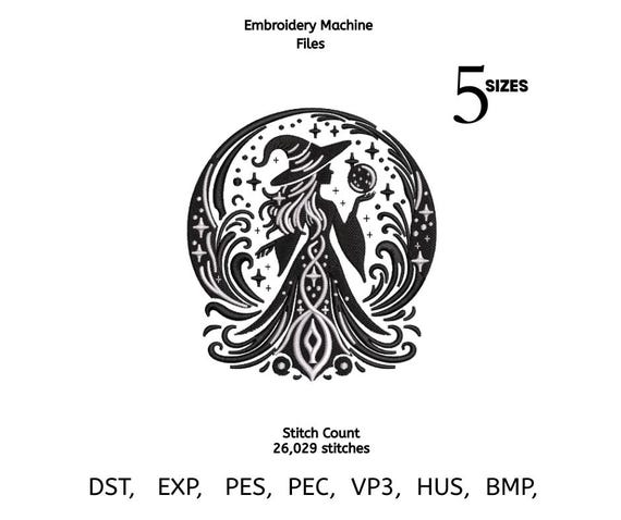 Mystic Witch Embroidery Design – Moon Magic, Boho Witchcraft (Digital Download)