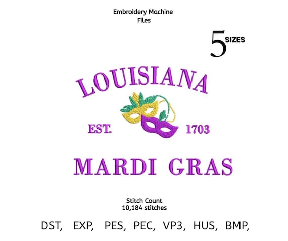 Louisiana Mardi Gras Embroidery Design | Masquerade Mask Festival | Machine Embroidery File | 5 Sizes | DST PES VP3