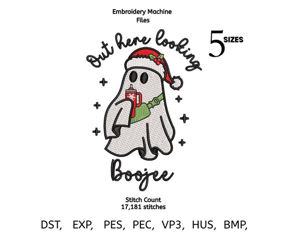 Boojee Christmas Ghost Embroidery Design – Funny Santa Ghost Machine File (Instant Download)