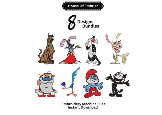 8 Cartoon Embroidery Bundle | Vintage Cartoon Embroidey Files | Each 5 Size’s | DST EXP PES VP3 | Instant Download