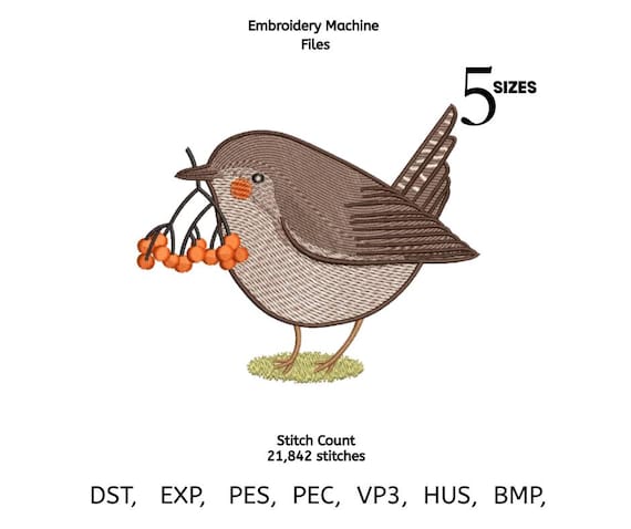 Robin Bird Embroidery Design | Autumn Berry Bird | Machine Embroidery Pattern | 5 Sizes | DST PES VP3 EXP | Cute Animal Stitch File