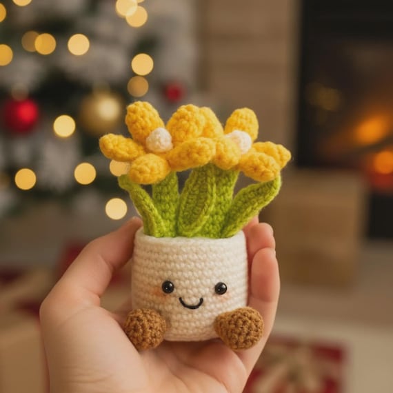 Handmade Crocheted Flower Amigurumi pattern, cute floral plush crochet, mini flower decor pattern, spring home decor crochet, digital croche