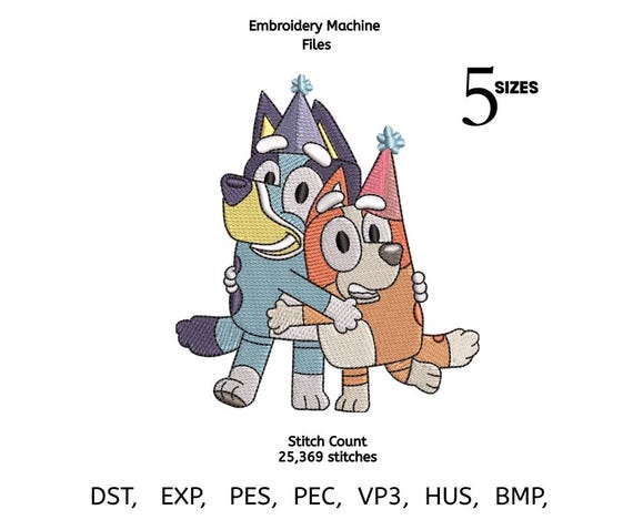 Christmas Bluey and Bingo Embroidery Design – Adorable Sibling Love Stitch File | Instant Download