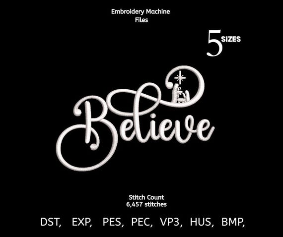 Believe Christmas Embroidery Design | Nativity Script Stitch File | Holiday Christian Embroidery Pattern