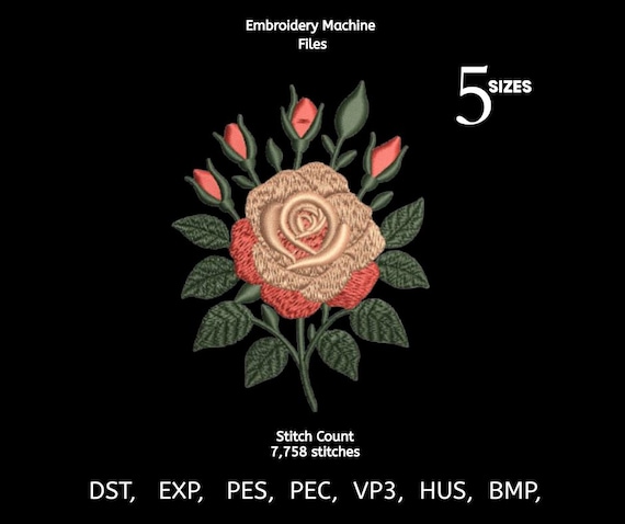 Elegant Rose Embroidery Design | Floral Stitch Pattern (Instant Download)