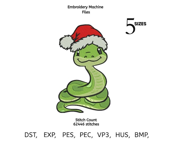 Christmas Snake Embroidery Design | Santa Hat Reptile (Instant Download)