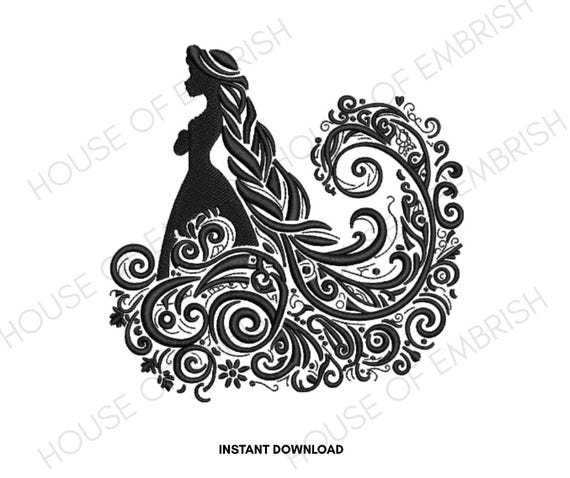Elegant Woman Silhouette Embroidery Design | Floral Dress Lady Embroidery File | Vintage Decorative Machine Embroidery | 5 Sizes