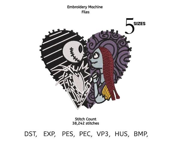 Gothic Couple Heart Embroidery Design | Dark Love Machine Embroidery File | 5 Sizes | Instant Download | DST PES EXP VP3