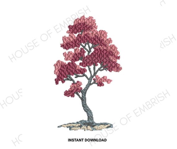 Cherry Blossom Tree Embroidery Design | Floral Bonsai Tree | Machine Embroidery File | 5 Sizes | DST PES VP3