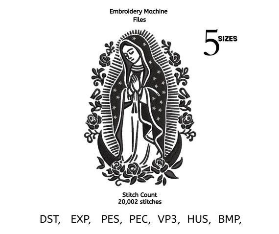 Virgin Mary Embroidery Design | Our Lady of Guadalupe Machine Embroidery | Religious Stitch Pattern | 5 Sizes | PES DST EXP VP3