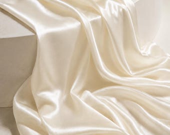 Ivory Stretch Satin Fabric by the Yard, Bridesmaid Wedding Dress Fabric, Soft Silky Satin Material for Elegant Dresses