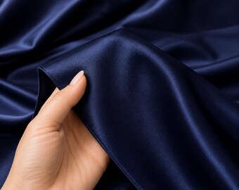 Navy Blue Stretch Satin Fabric by the Yard, Luxury Satin for Evening Gowns, Formal Dresses and Black Tie Events