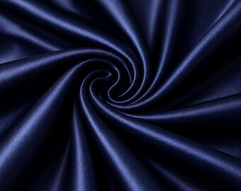 Navy Blue Stretch Satin Fabric by the Yard, Luxury Satin for Bridesmaid Dresses, Wedding Gowns and Bridal Sewing, 58/60 Inch Wide