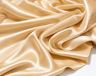 Champagne Stretch Satin Fabric by the Yard, Bridal Wedding Dress Satin, Soft Silky Shiny Fabric for Gowns, 58/60 Inch Wide